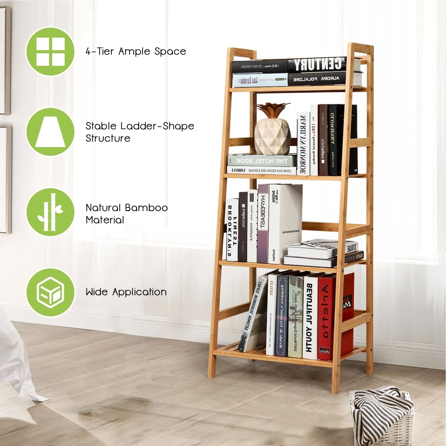 4-Tier Bamboo Plant Rack With Guardrails, Natural Bookcases at Gallery Canada
