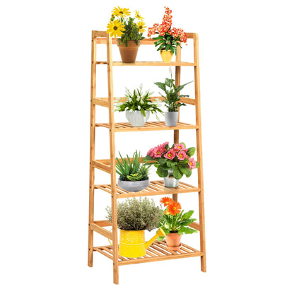 4-Tier Bamboo Plant Rack With Guardrails, Natural Bookcases at Gallery Canada
