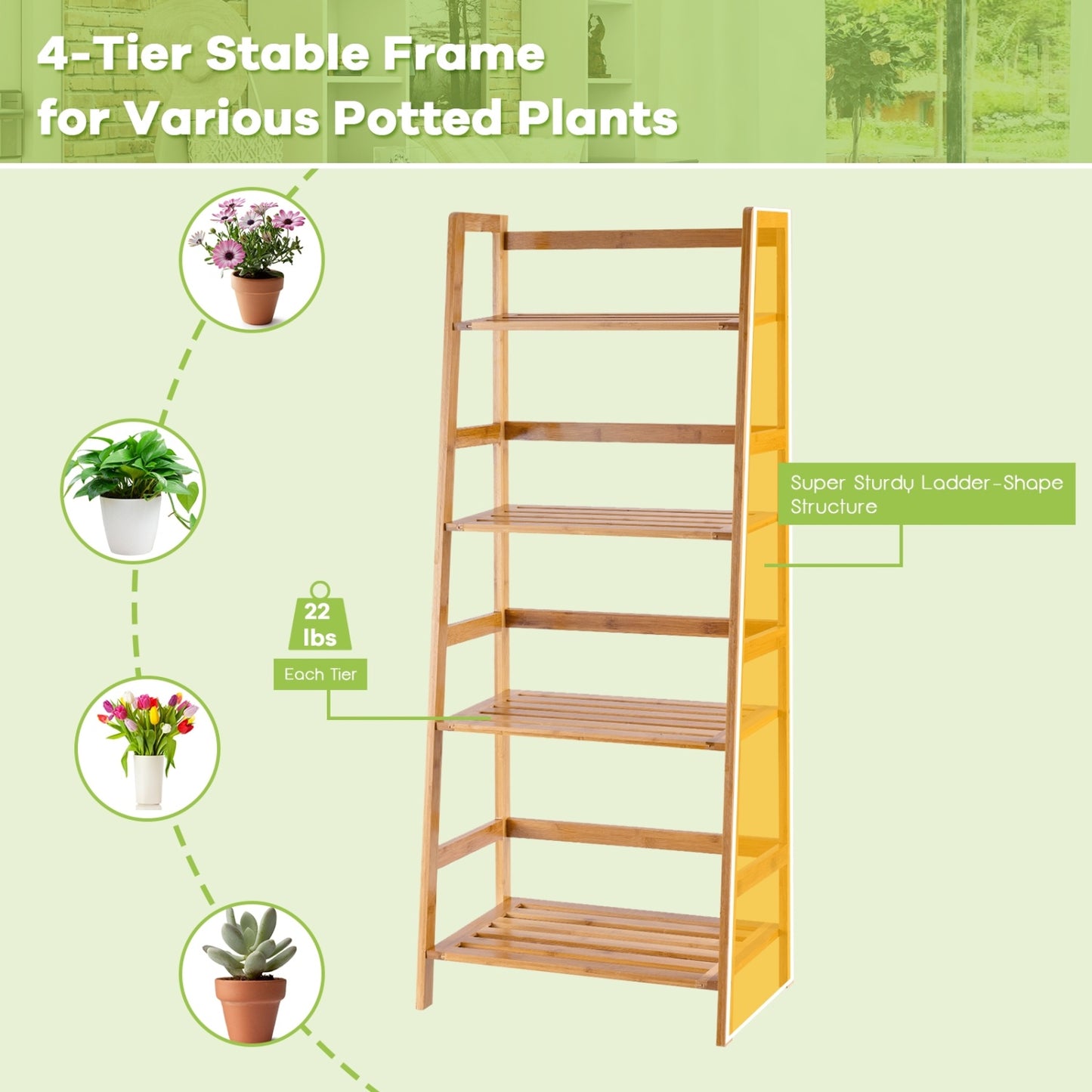 4-Tier Bamboo Plant Rack With Guardrails, Natural Bookcases at Gallery Canada