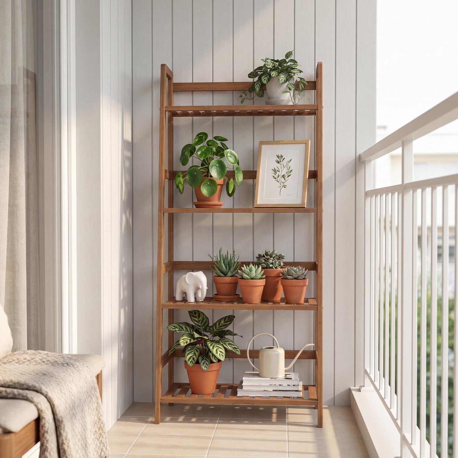 4-Tier Bamboo Plant Rack With Guardrails, Walnut Plant Stands at Gallery Canada