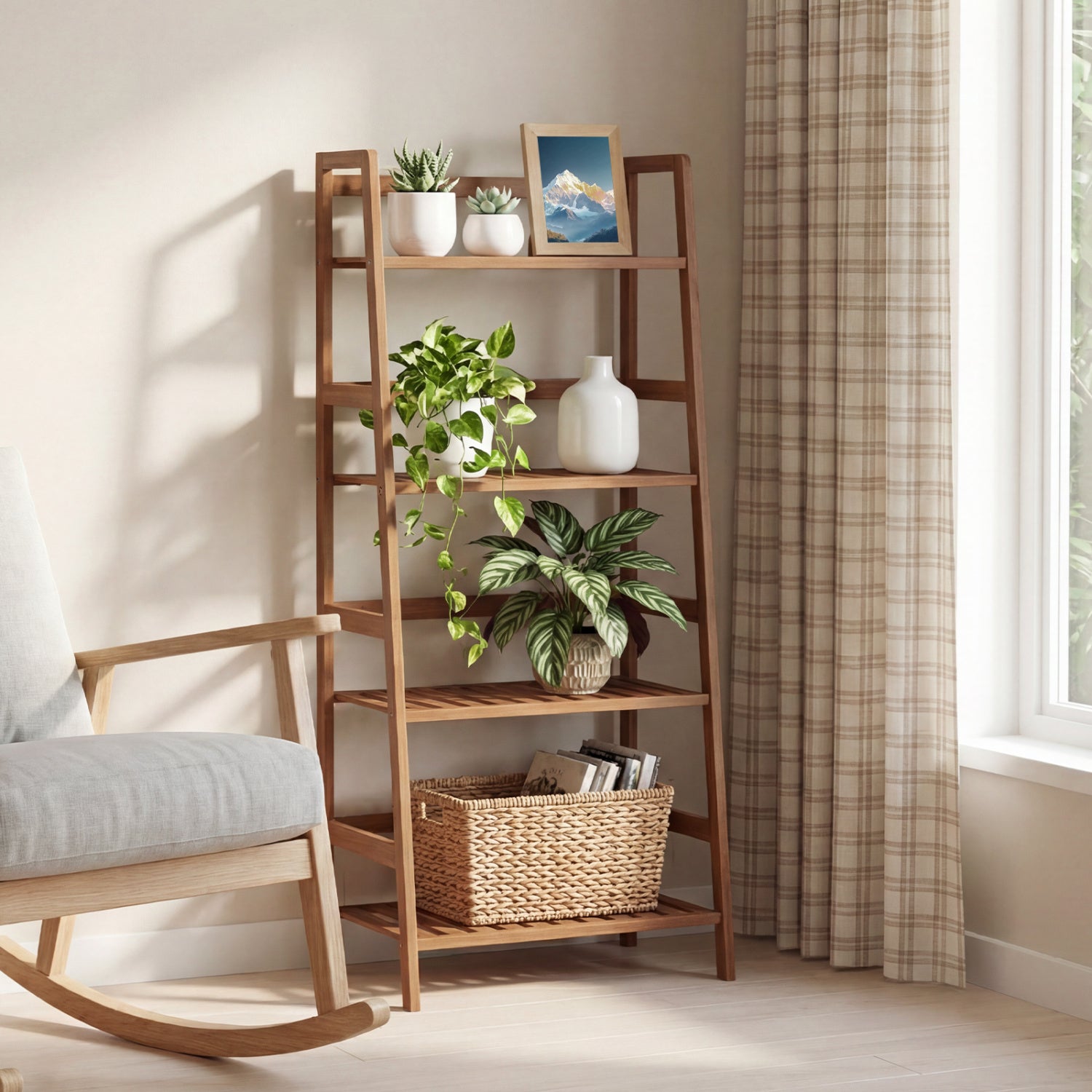 4-Tier Bamboo Plant Rack With Guardrails, Walnut Plant Stands at Gallery Canada