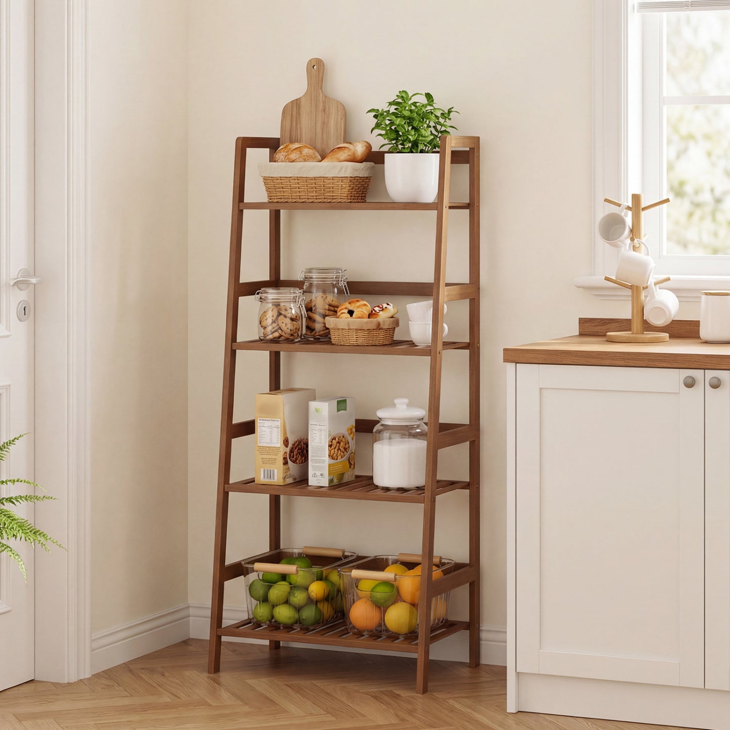 4-Tier Bamboo Plant Rack With Guardrails, Walnut Plant Stands at Gallery Canada