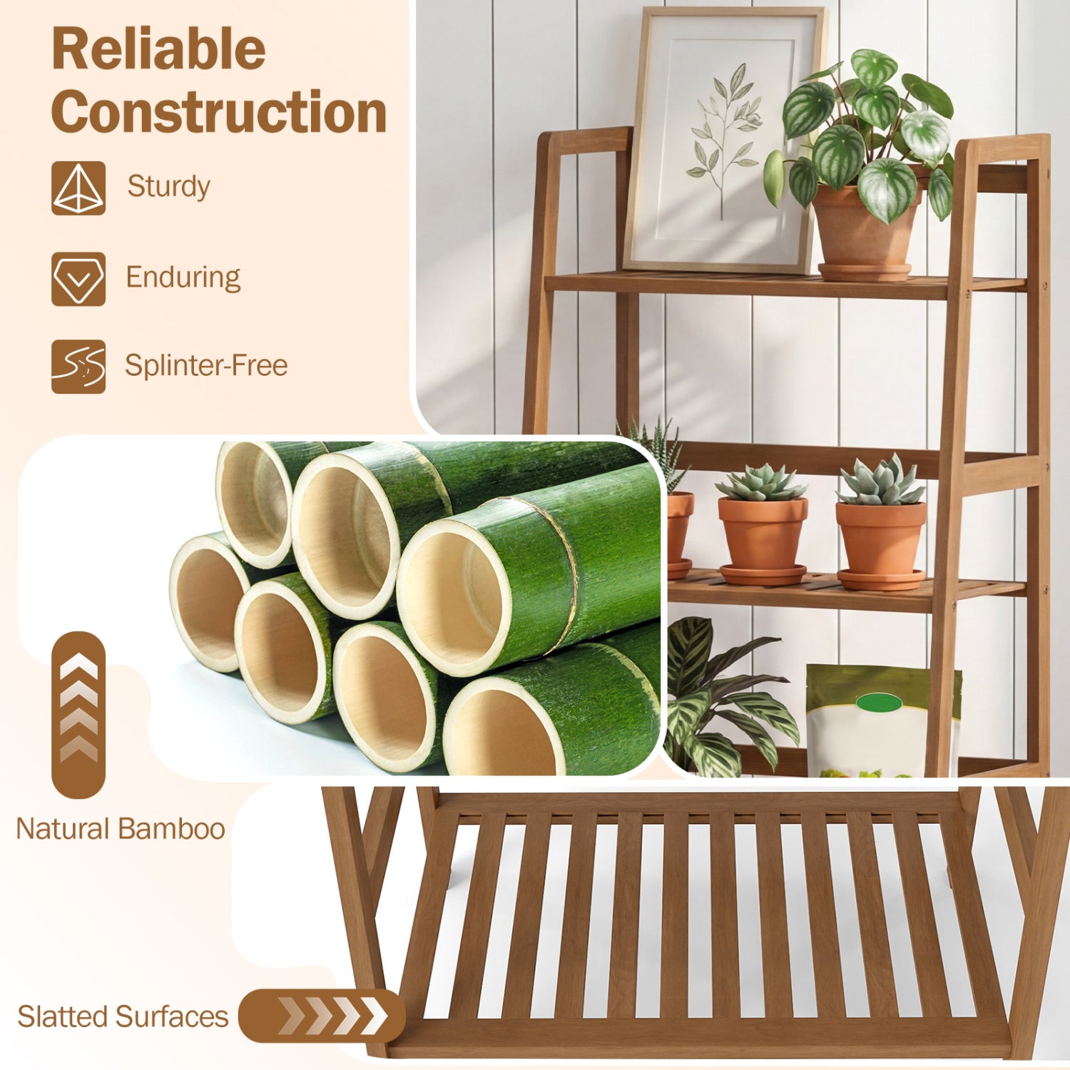 4-Tier Bamboo Plant Rack With Guardrails, Walnut Plant Stands at Gallery Canada