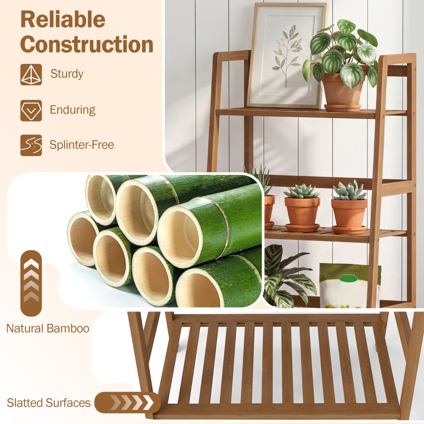 4-Tier Bamboo Plant Rack With Guardrails, Walnut Plant Stands at Gallery Canada