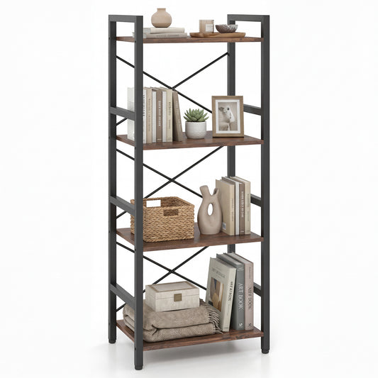 4-Tier Narrow Bookshelf, Freestanding, Metal Frame, Rustic Brown Bookcases Rustic Brown at Gallery Canada