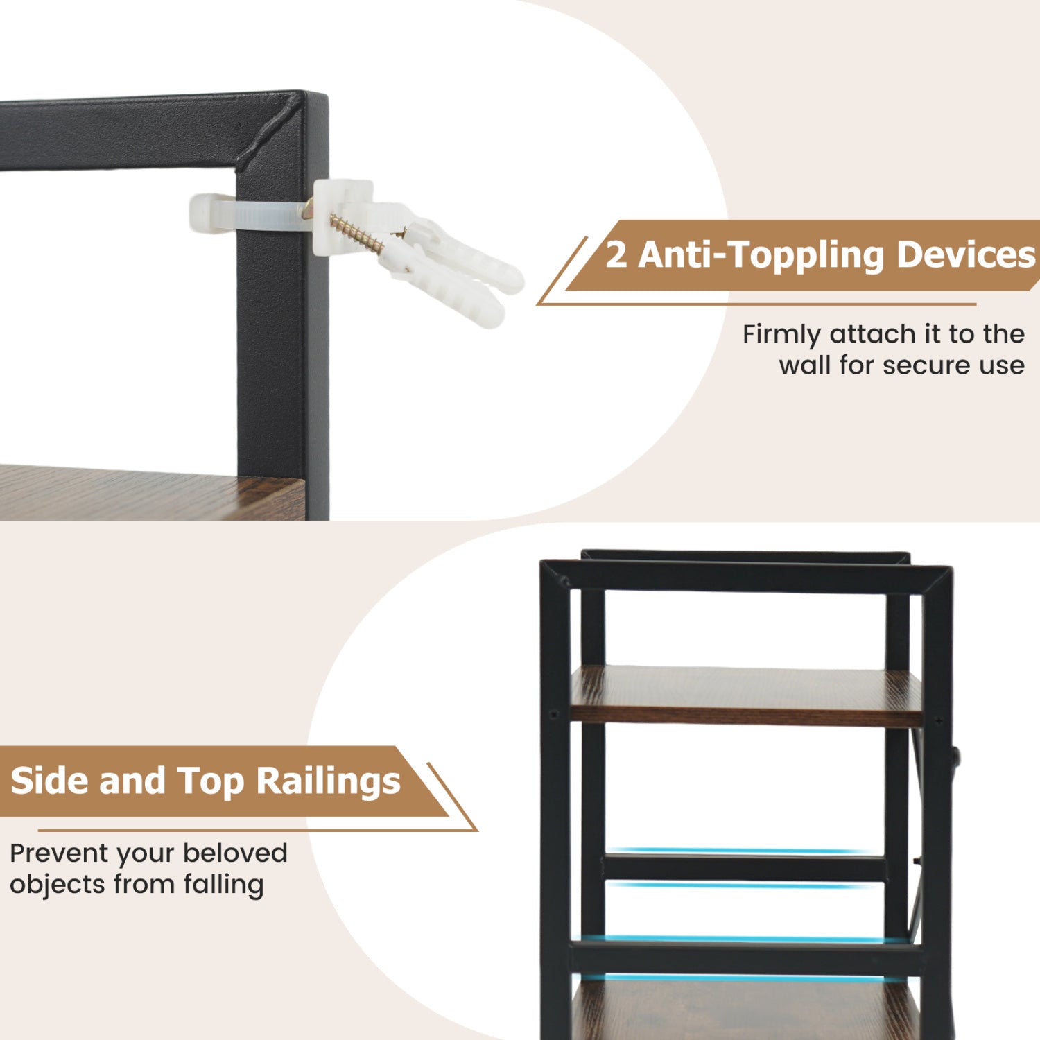 4-Tier Narrow Bookshelf, Freestanding, Metal Frame, Rustic Brown Bookcases at Gallery Canada