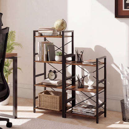 4-Tier Narrow Bookshelf, Freestanding, Metal Frame, Rustic Brown Bookcases at Gallery Canada