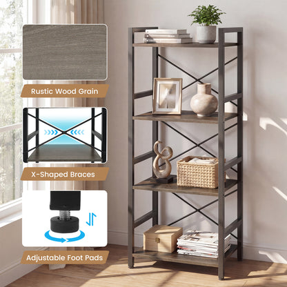 4-Tier Narrow Bookshelf with Metal Frame, Oak Bookcases at Gallery Canada