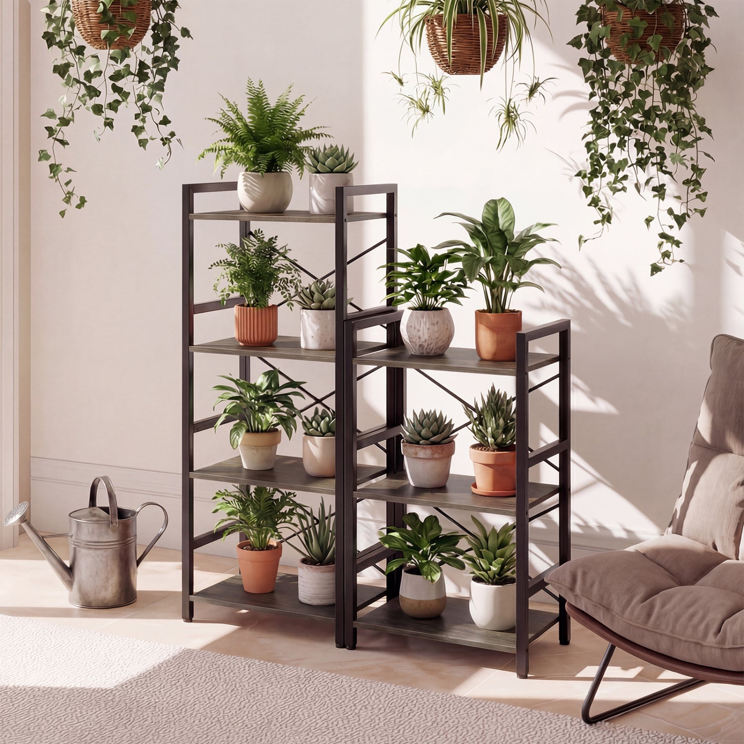 4-Tier Narrow Bookshelf with Metal Frame, Oak Bookcases at Gallery Canada