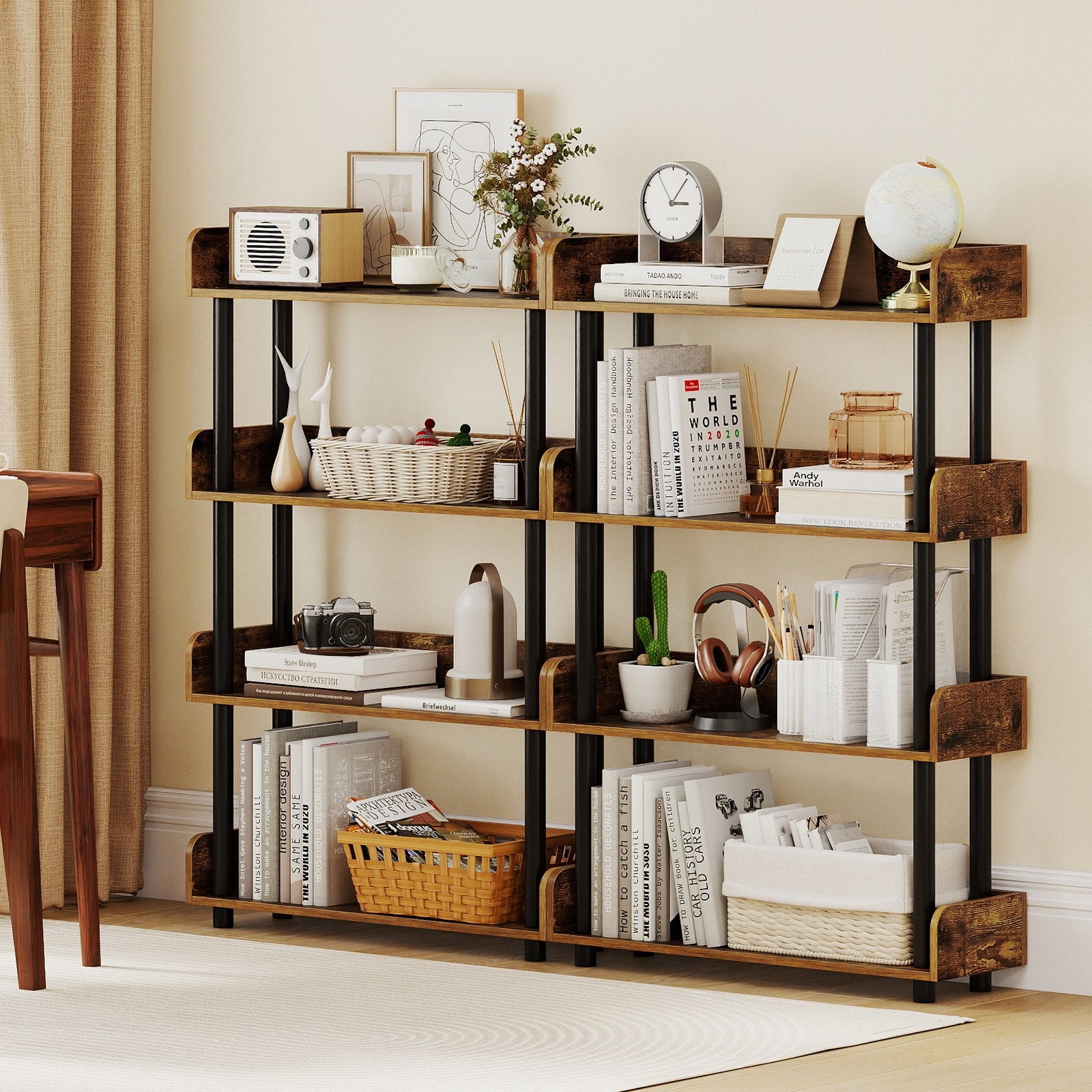 4-Tier Bookshelf Open Bookcase with Anti-Tipping Kit Industrial Storage Unit, Rustic Brown Bookcases at Gallery Canada
