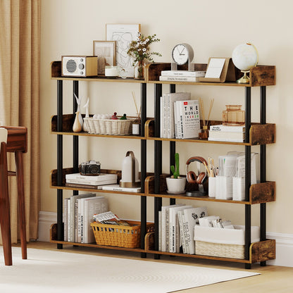 4-Tier Bookshelf Open Bookcase with Anti-Tipping Kit Industrial Storage Unit, Rustic Brown Bookcases at Gallery Canada