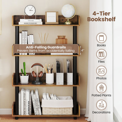 4-Tier Bookshelf Open Bookcase with Anti-Tipping Kit Industrial Storage Unit, Rustic Brown Bookcases at Gallery Canada
