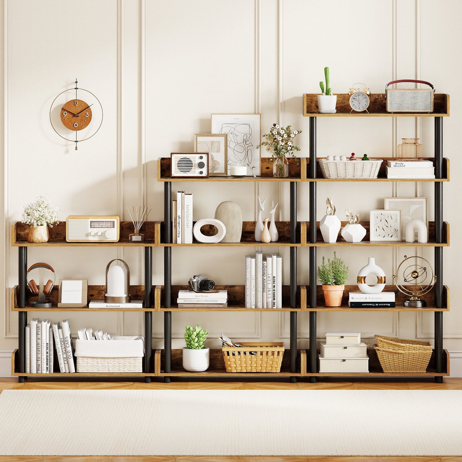 4-Tier Bookshelf Open Bookcase with Anti-Tipping Kit Industrial Storage Unit, Rustic Brown Bookcases at Gallery Canada