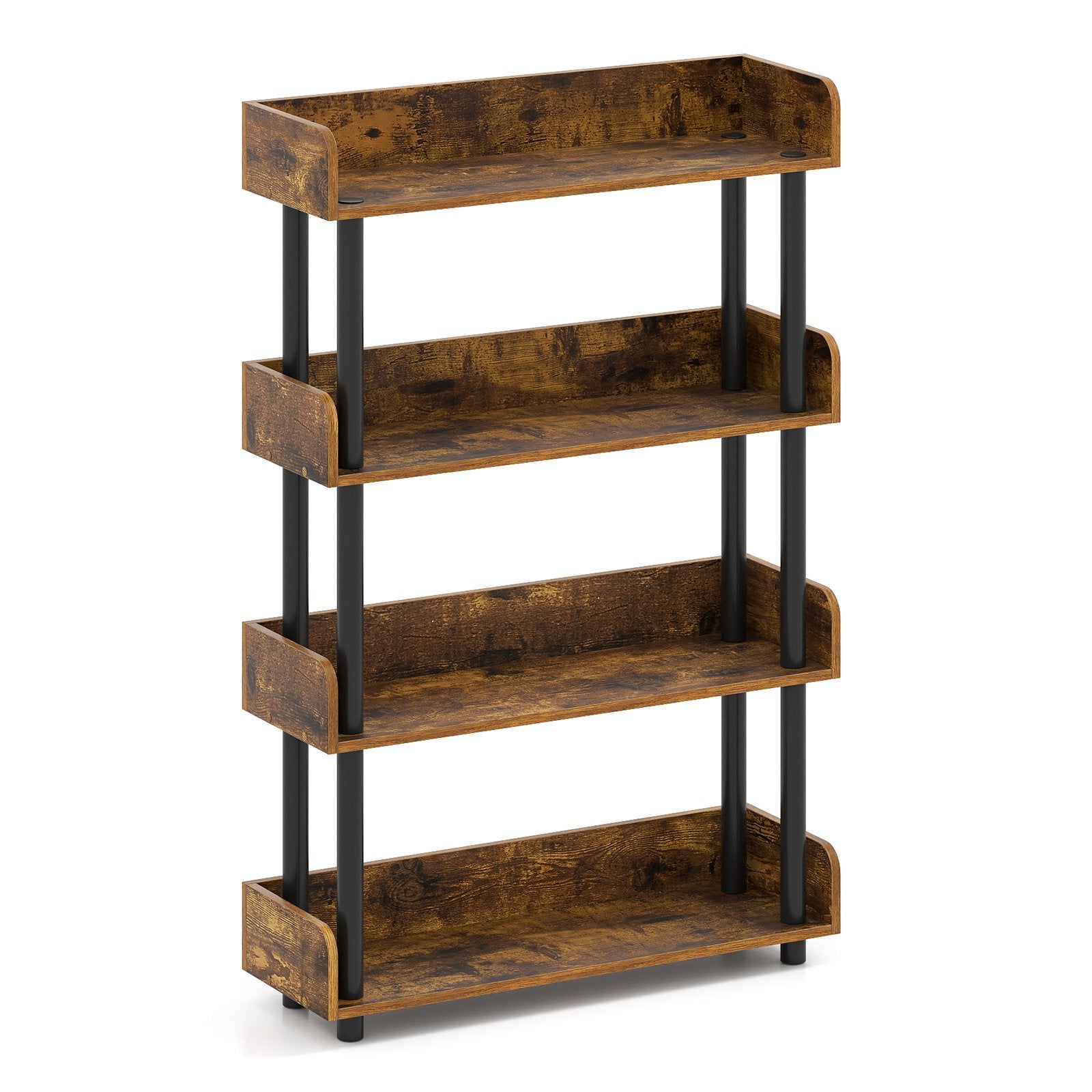 4-Tier Bookshelf Open Bookcase with Anti-Tipping Kit Industrial Storage Unit, Rustic Brown Bookcases at Gallery Canada