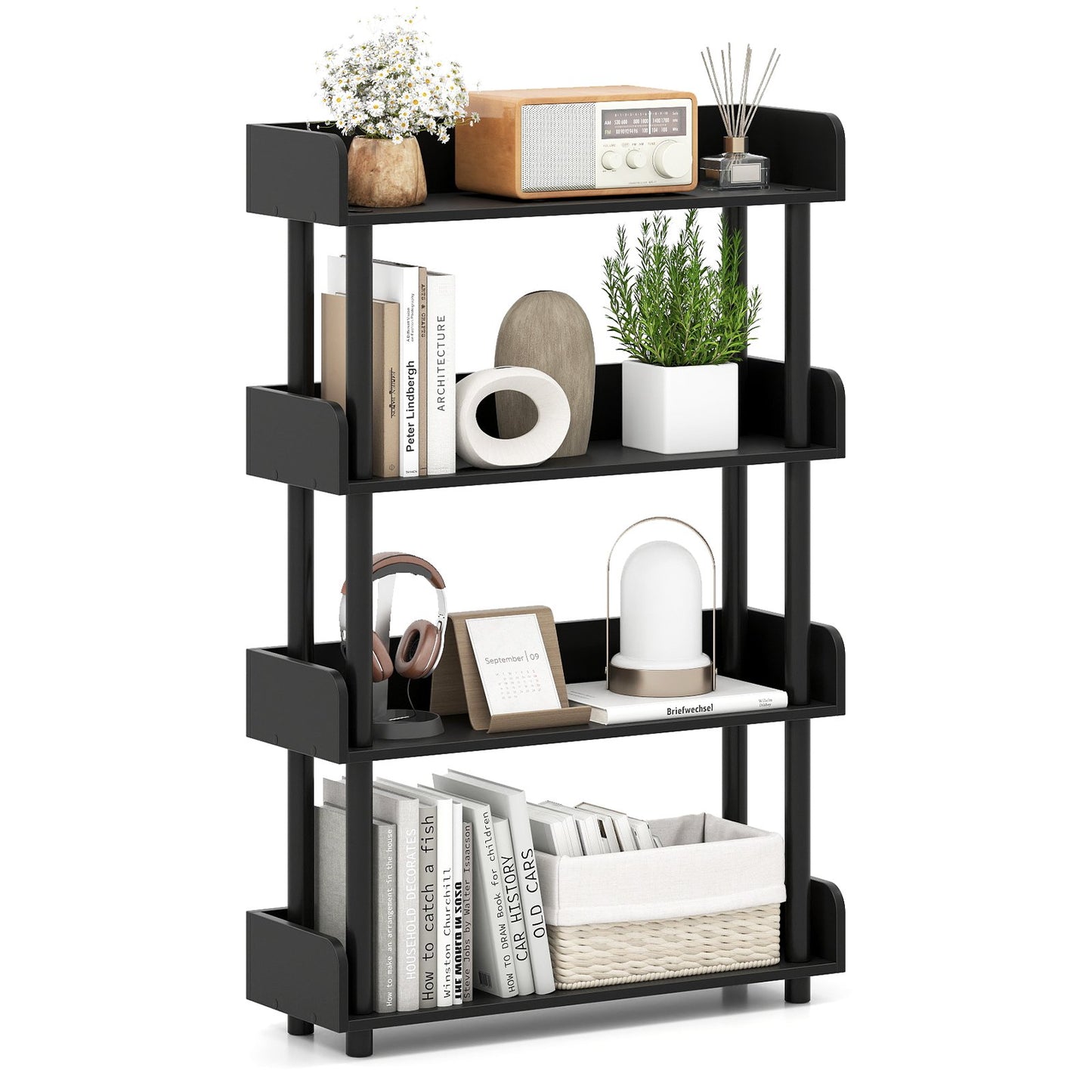 4-Tier Bookshelf Open Bookcase with Anti-Tipping Kit Industrial Storage Unit, Black Bookcases Black at Gallery Canada