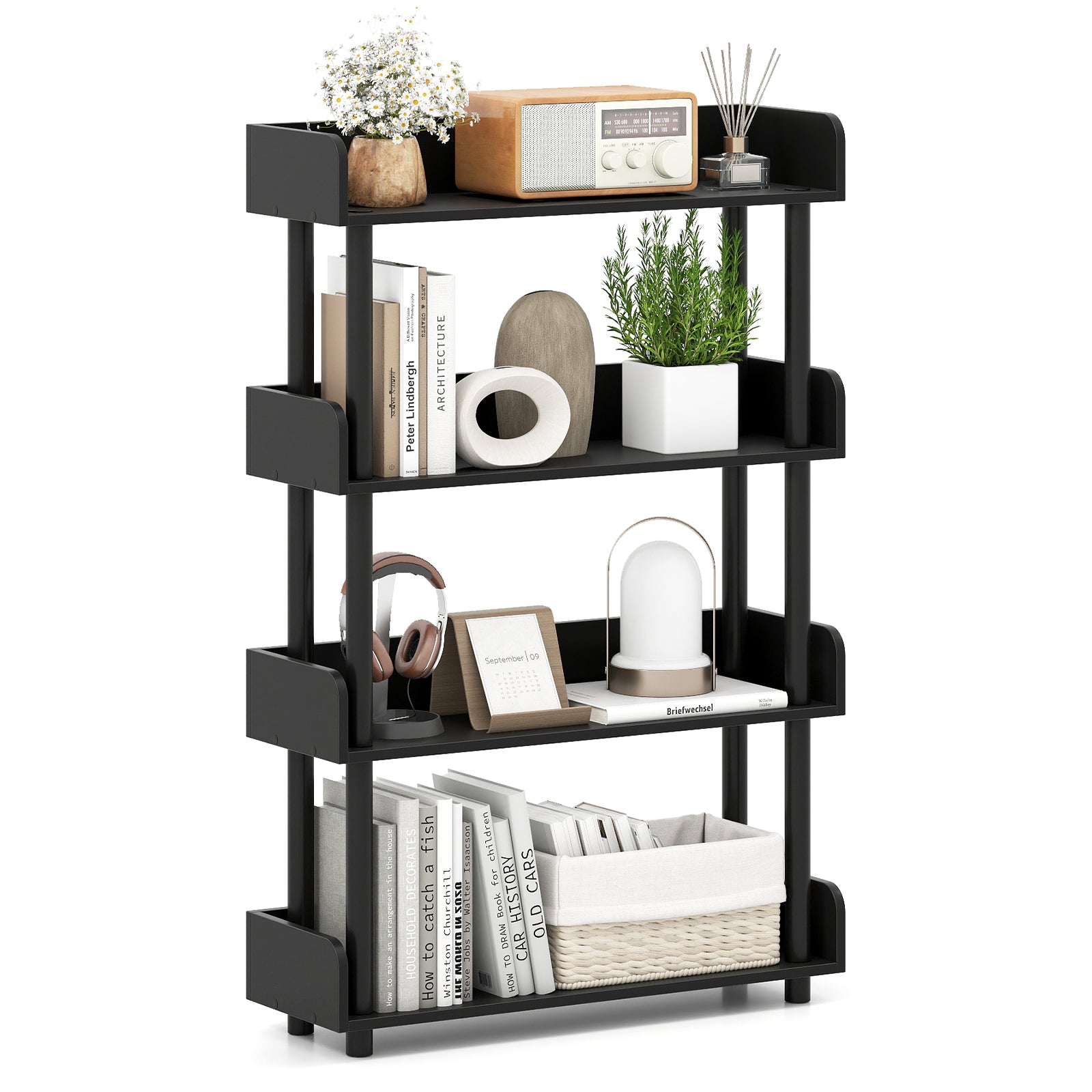 4-Tier Bookshelf Open Bookcase with Anti-Tipping Kit Industrial Storage Unit, Black Bookcases at Gallery Canada