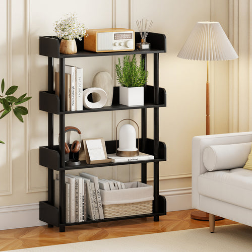 4-Tier Bookshelf Open Bookcase with Anti-Tipping Kit Industrial Storage Unit, Black