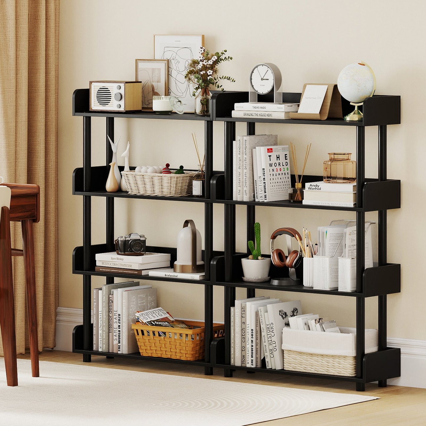 4-Tier Bookshelf Open Bookcase with Anti-Tipping Kit Industrial Storage Unit, Black Bookcases at Gallery Canada