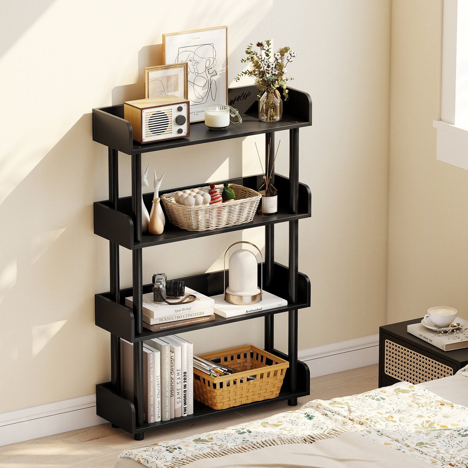 4-Tier Bookshelf Open Bookcase with Anti-Tipping Kit Industrial Storage Unit, Black Bookcases at Gallery Canada