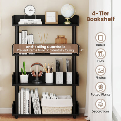 4-Tier Bookshelf Open Bookcase with Anti-Tipping Kit Industrial Storage Unit, Black Bookcases at Gallery Canada