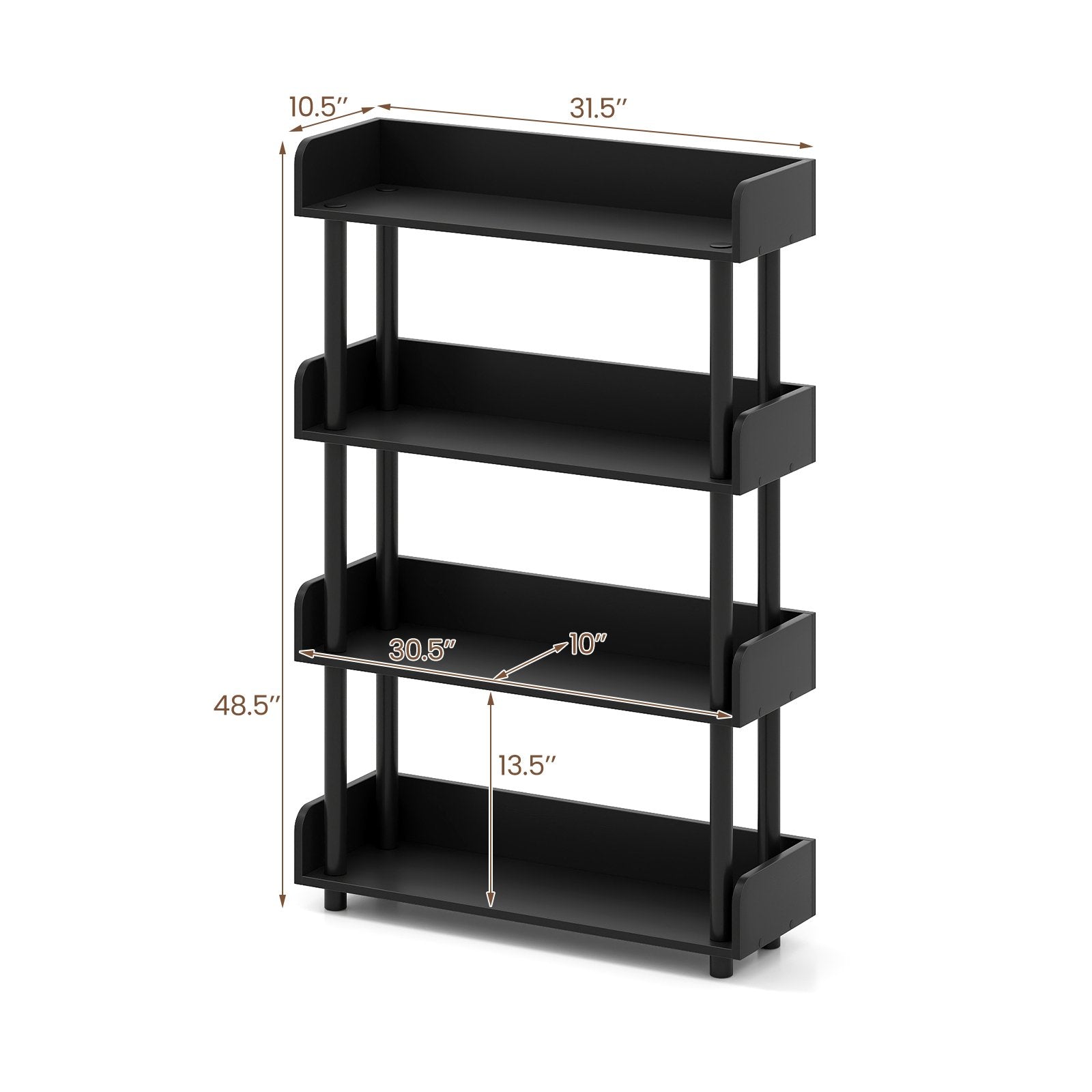 4-Tier Bookshelf Open Bookcase with Anti-Tipping Kit Industrial Storage Unit, Black Bookcases at Gallery Canada