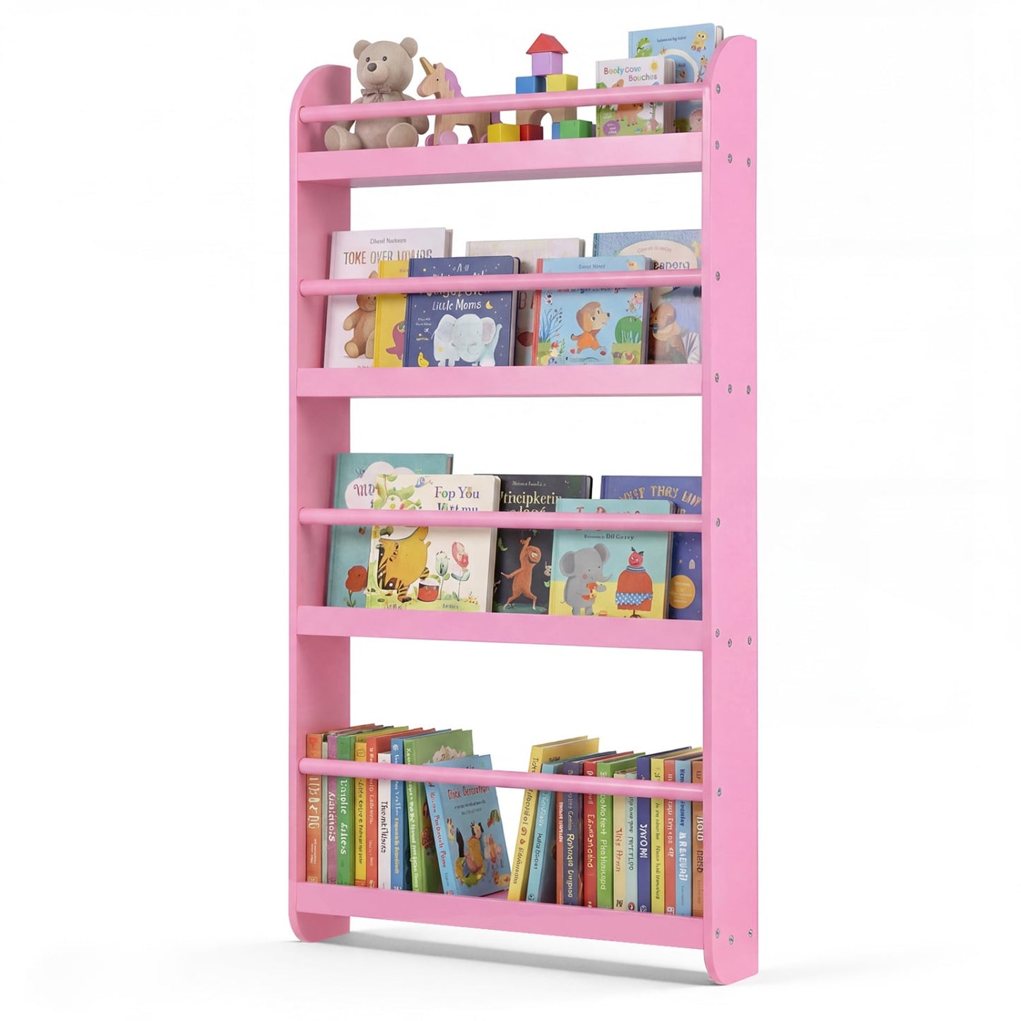 4-Tier Bookshelf Organizer for Toys and Books with Basswood Crossbar, Pink Bookcases at Gallery Canada