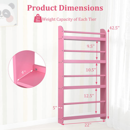 4-Tier Bookshelf Organizer for Toys and Books with Basswood Crossbar, Pink Bookcases at Gallery Canada