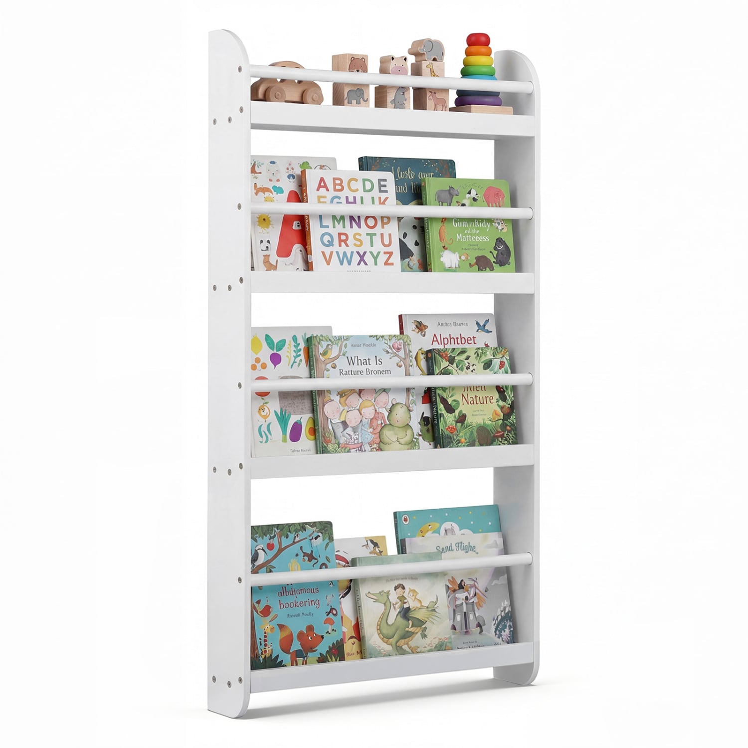 4-Tier Bookshelf Organizer for Toys and Books with Basswood Crossbar, White Bookcases at Gallery Canada