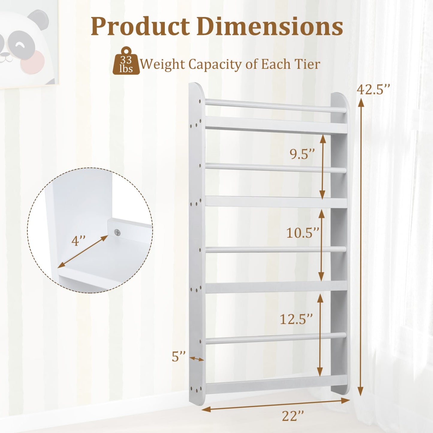 4-Tier Bookshelf Organizer for Toys and Books with Basswood Crossbar, White Bookcases at Gallery Canada
