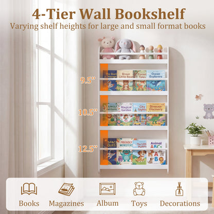 4-Tier Bookshelf Organizer for Toys and Books with Basswood Crossbar, White Bookcases at Gallery Canada