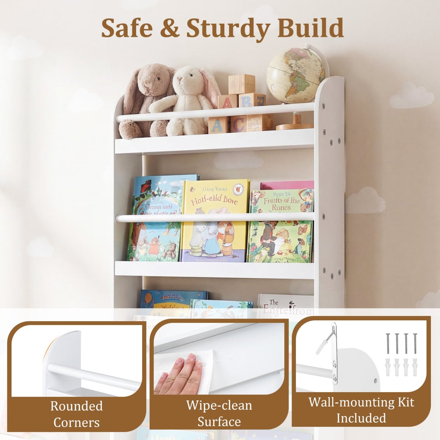 4-Tier Bookshelf Organizer for Toys and Books with Basswood Crossbar, White Bookcases at Gallery Canada