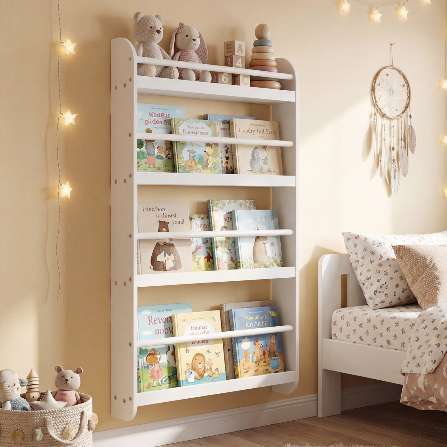 4-Tier Bookshelf Organizer for Toys and Books with Basswood Crossbar, White Bookcases at Gallery Canada
