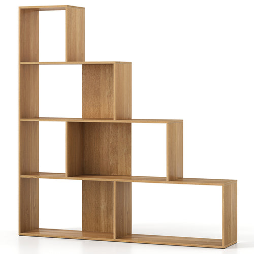 4-Tier Bookshelf Stair Bookcase, 6 Cube Display Rack, Natural