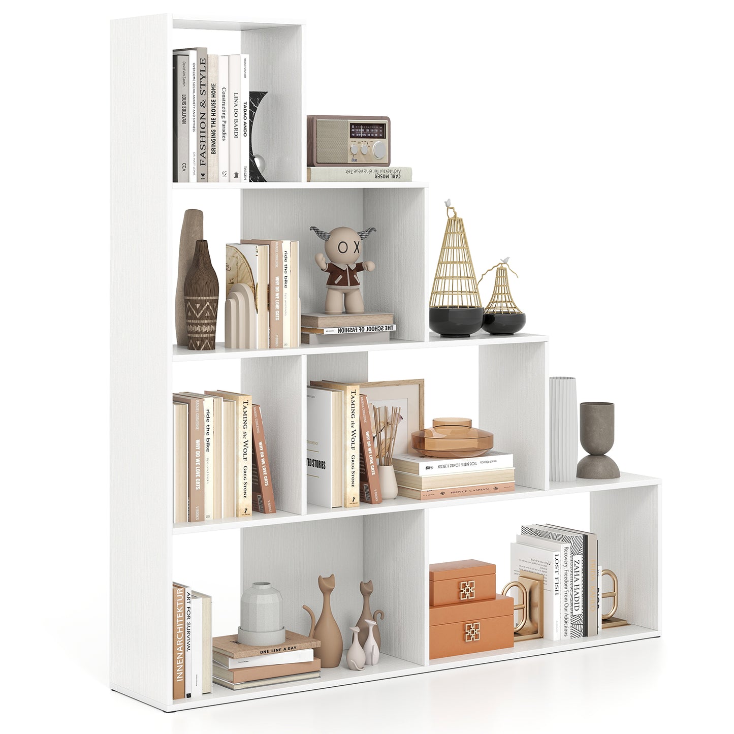 4-Tier Bookshelf, 6 Cube Display Rack, White