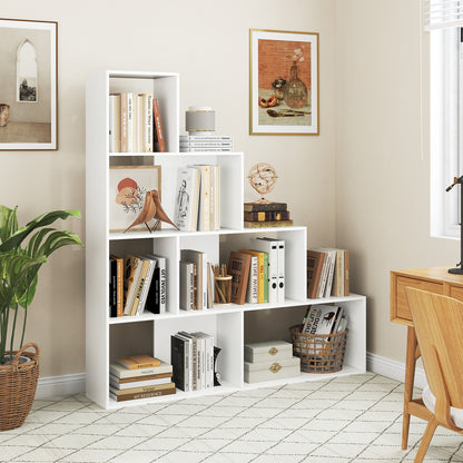 4-Tier Bookshelf, 6 Cube Display Rack, White