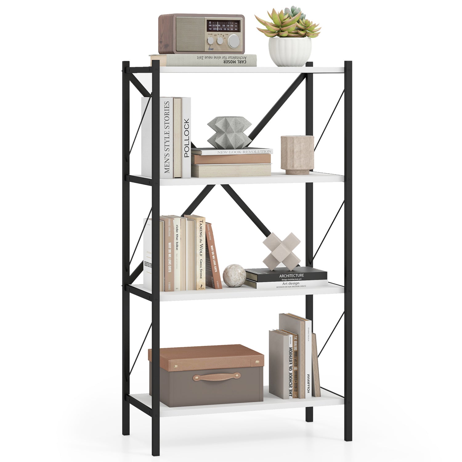 4-Tier Bookshelf with Heavy-Duty Metal Frame, White Bookcases at Gallery Canada