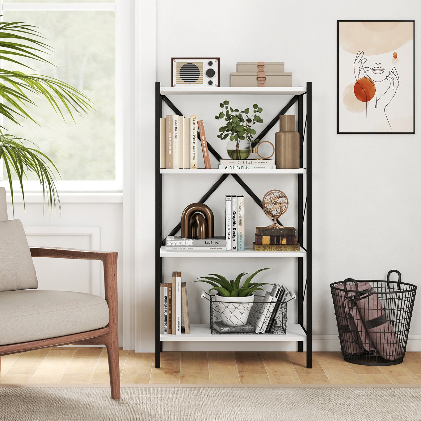 4-Tier Bookshelf with Heavy-Duty Metal Frame, White Bookcases at Gallery Canada