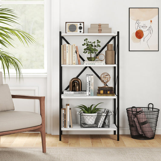 4-Tier Bookshelf with Heavy-Duty Metal Frame, White Bookcases White at Gallery Canada