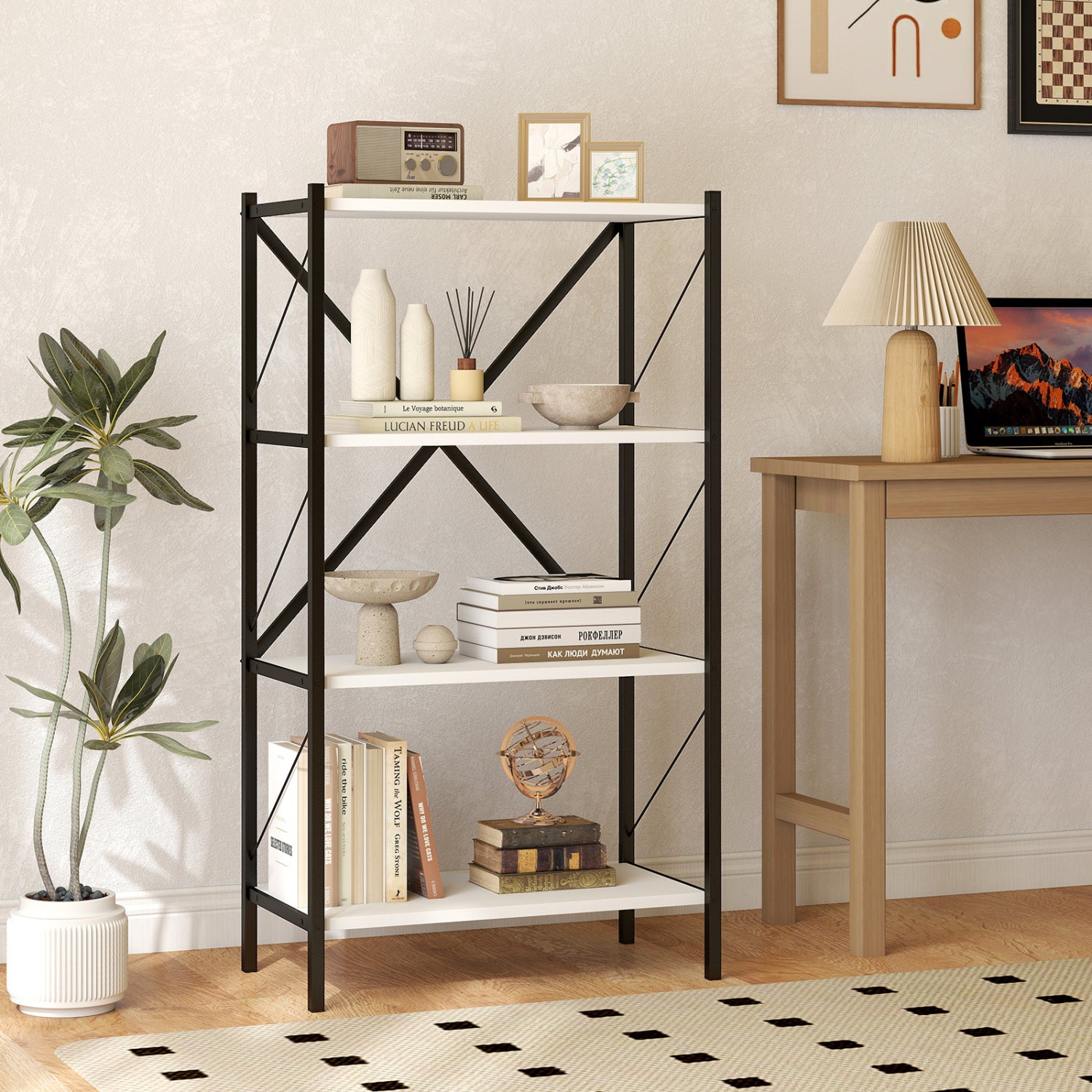 4-Tier Bookshelf with Heavy-Duty Metal Frame, White Bookcases at Gallery Canada