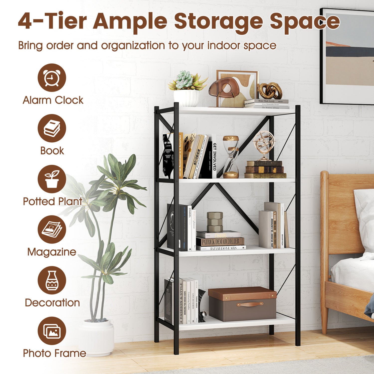 4-Tier Bookshelf with Heavy-Duty Metal Frame, White Bookcases at Gallery Canada