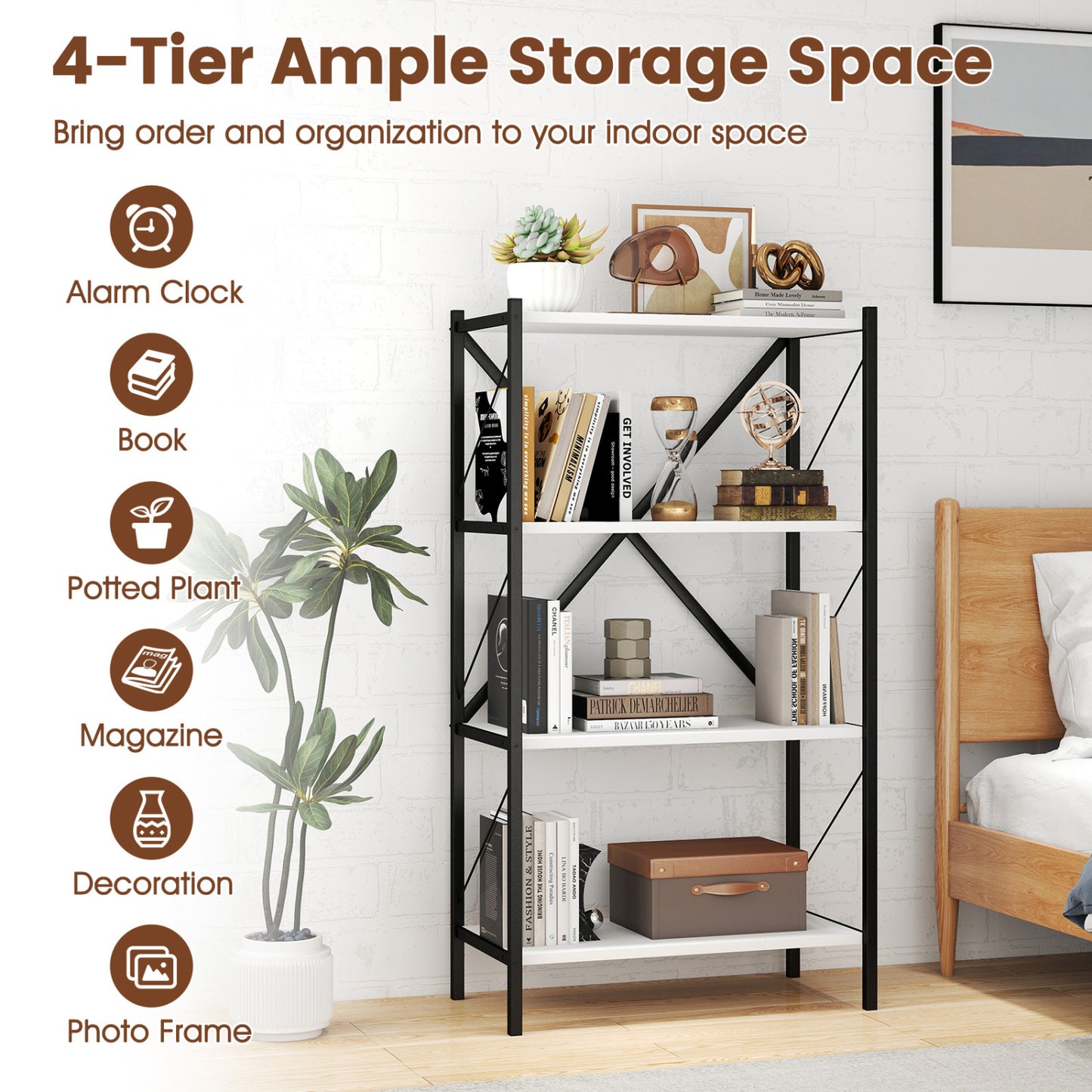 4-Tier Bookshelf with Heavy-Duty Metal Frame, White Bookcases at Gallery Canada