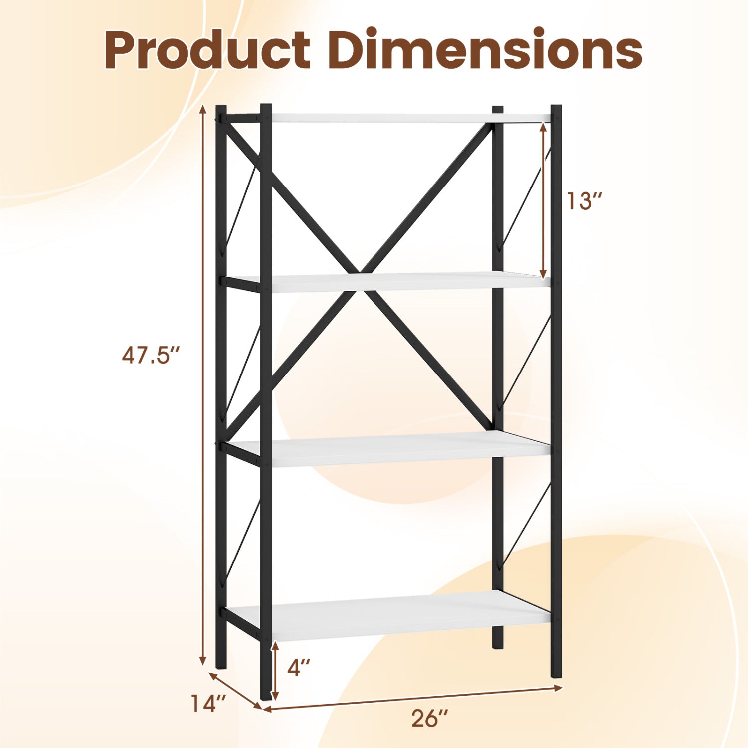 4-Tier Bookshelf with Heavy-Duty Metal Frame, White Bookcases at Gallery Canada