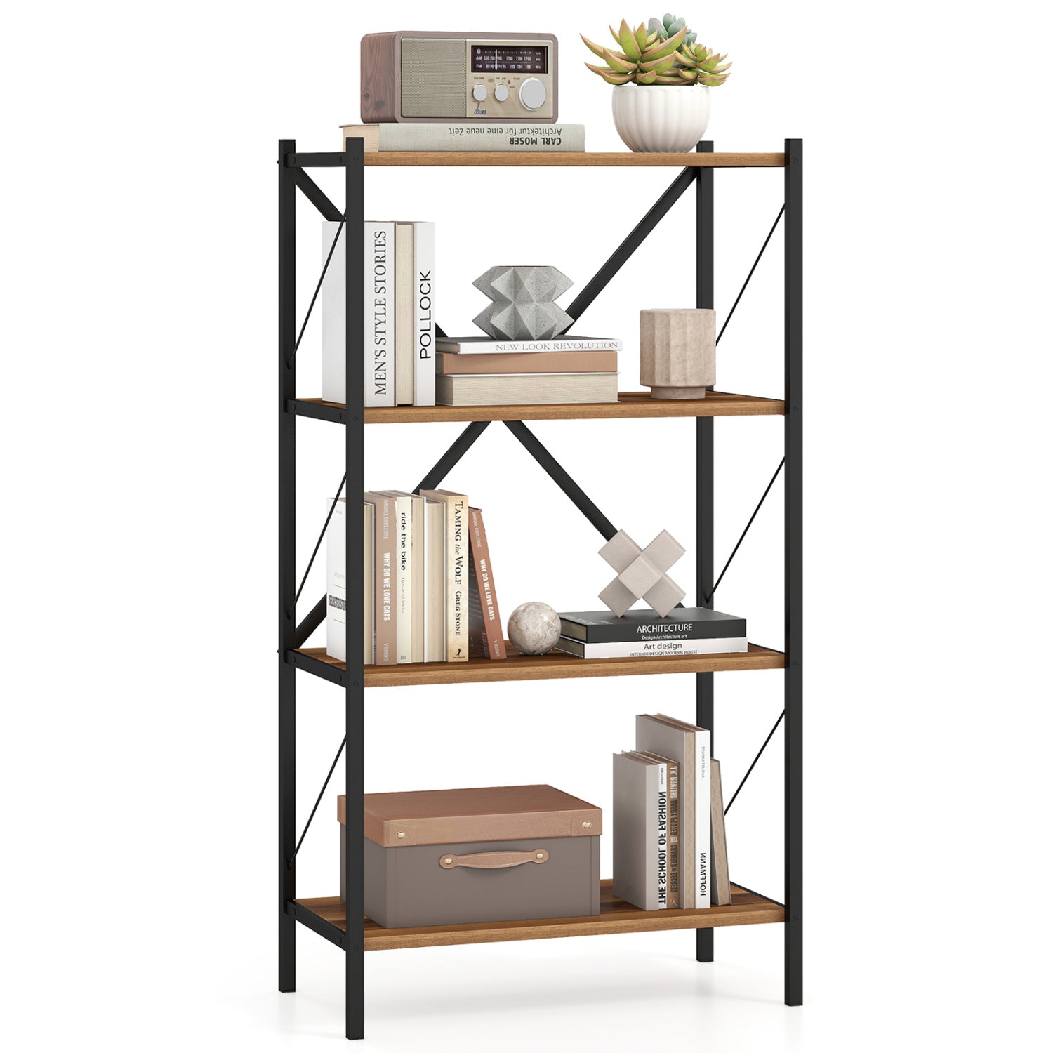 4-Tier Bookshelf with Heavy-Duty Metal Frame, Walnut Bookcases at Gallery Canada