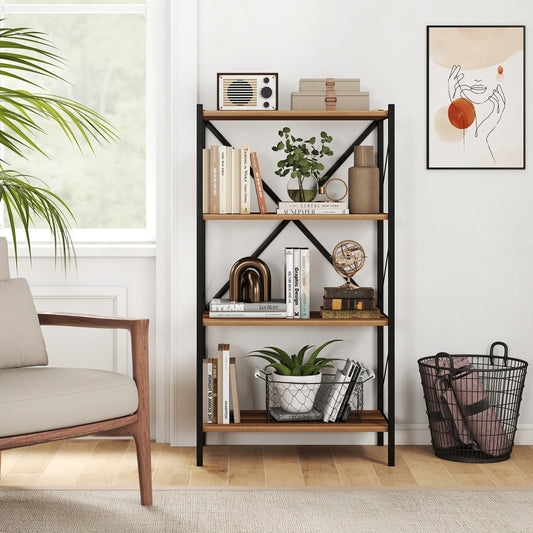 4-Tier Bookshelf with Heavy-Duty Metal Frame, Walnut Bookcases Walnut at Gallery Canada