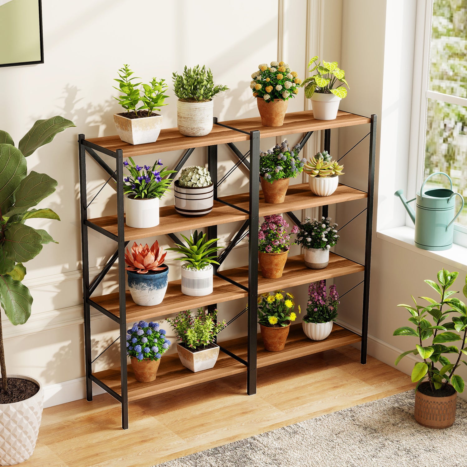 4-Tier Bookshelf with Heavy-Duty Metal Frame, Walnut Bookcases at Gallery Canada