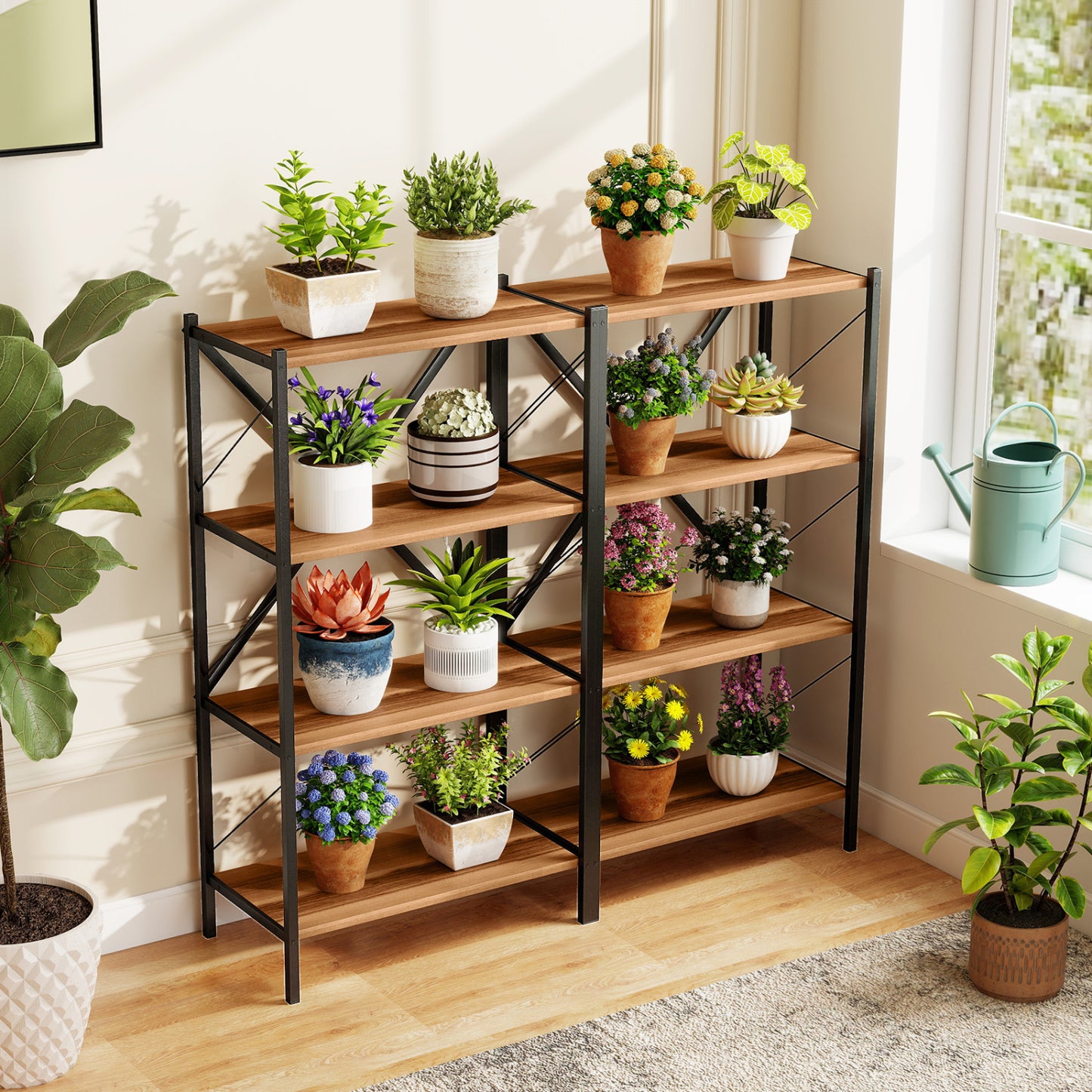 4-Tier Bookshelf with Heavy-Duty Metal Frame, Walnut Bookcases at Gallery Canada