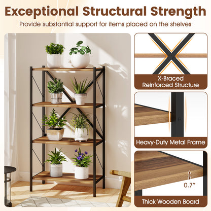 4-Tier Bookshelf with Heavy-Duty Metal Frame, Walnut Bookcases at Gallery Canada