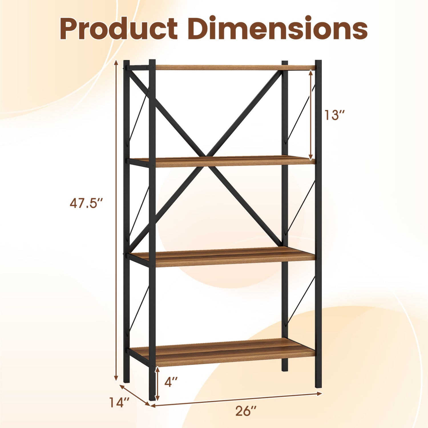 4-Tier Bookshelf with Heavy-Duty Metal Frame, Walnut Bookcases at Gallery Canada