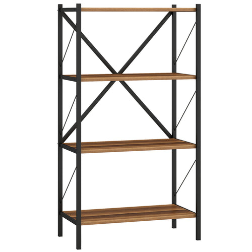 4-Tier Bookshelf with Heavy-Duty Metal Frame, Walnut