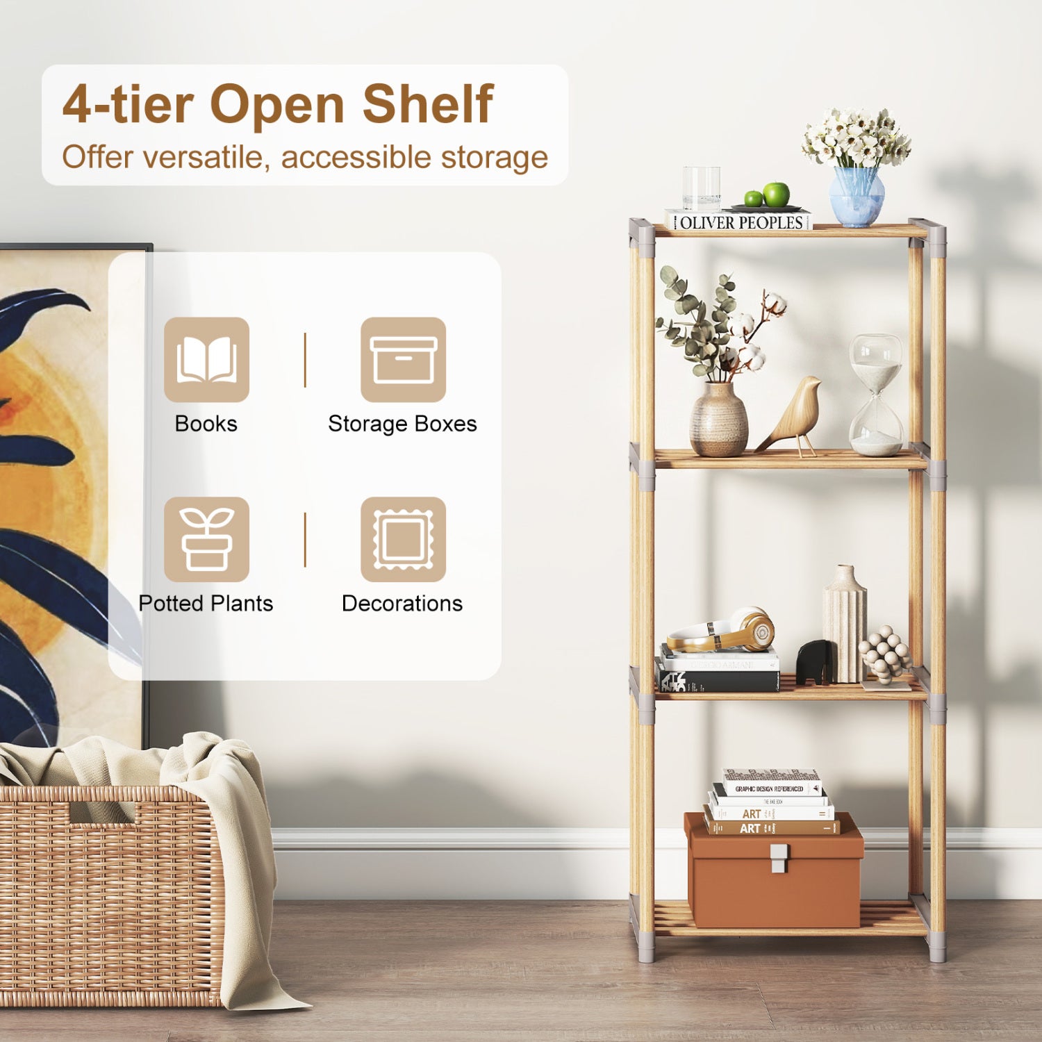 4-Tier Bookshelf With Open Shelves, Home Office Bathroom Bookcases at Gallery Canada